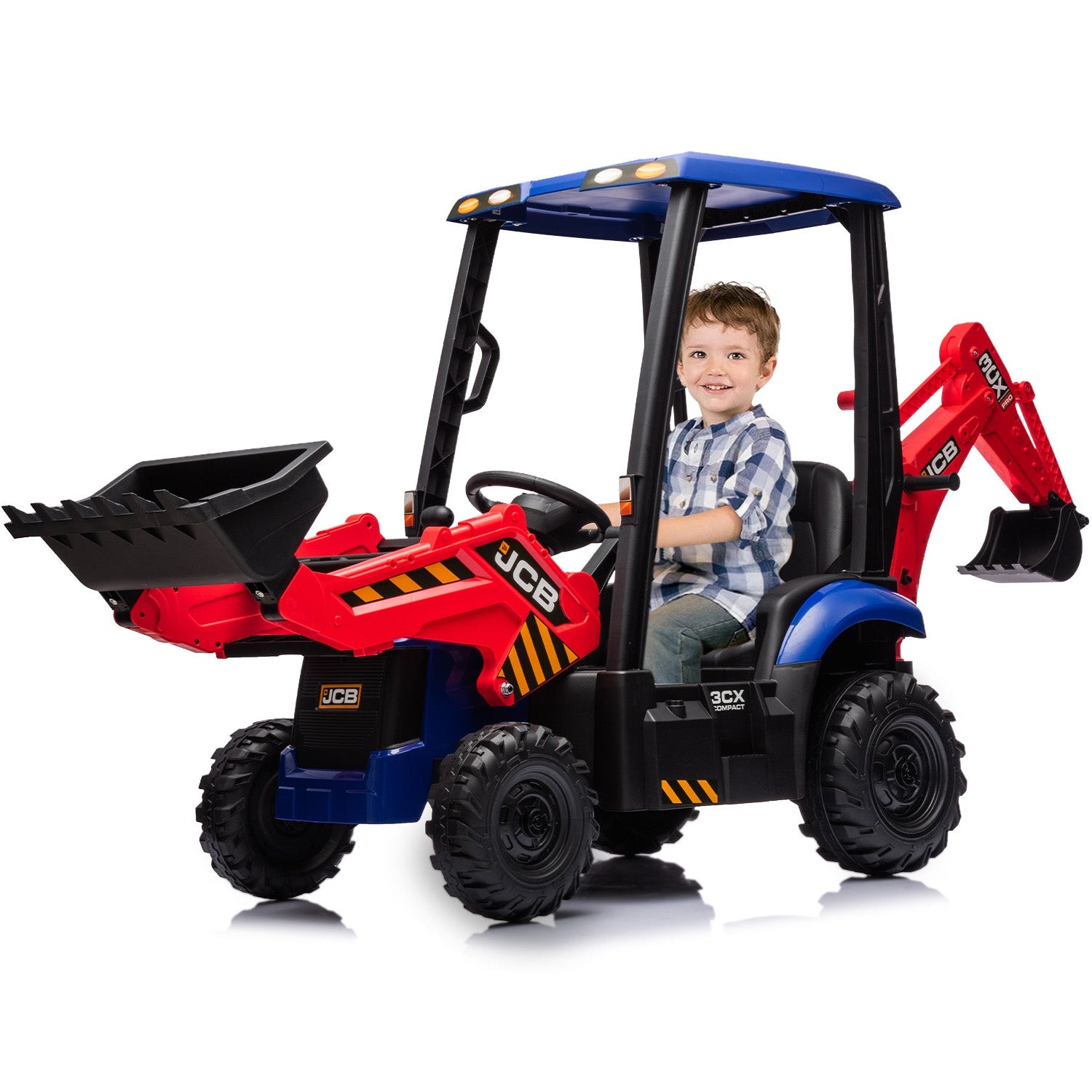 Garvee Ride - P Series: 4-in-1 Ride-On Tractor for Kids: Excavator, Bulldozer, Removable Tent, 12V Battery, Remote Control, Front Loader, Horn, EVA Tires - Red