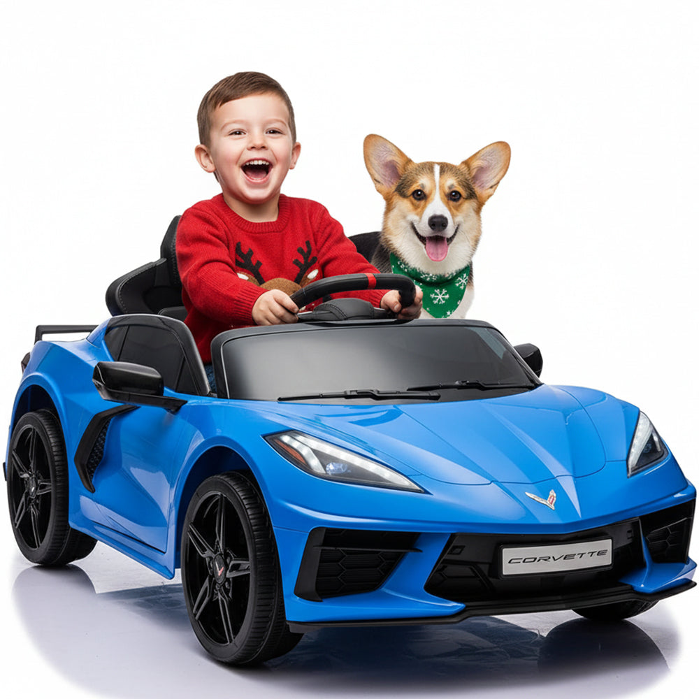 Garvee Ride - P Series: 12V Kids Ride on Car Licensed Corvette Battery Powered Car Toddles Electric Sports Car Toy with Remote Control, Visual Dashboard, LED Lights, Music, Gifts for Boys Girls, Dark Blue