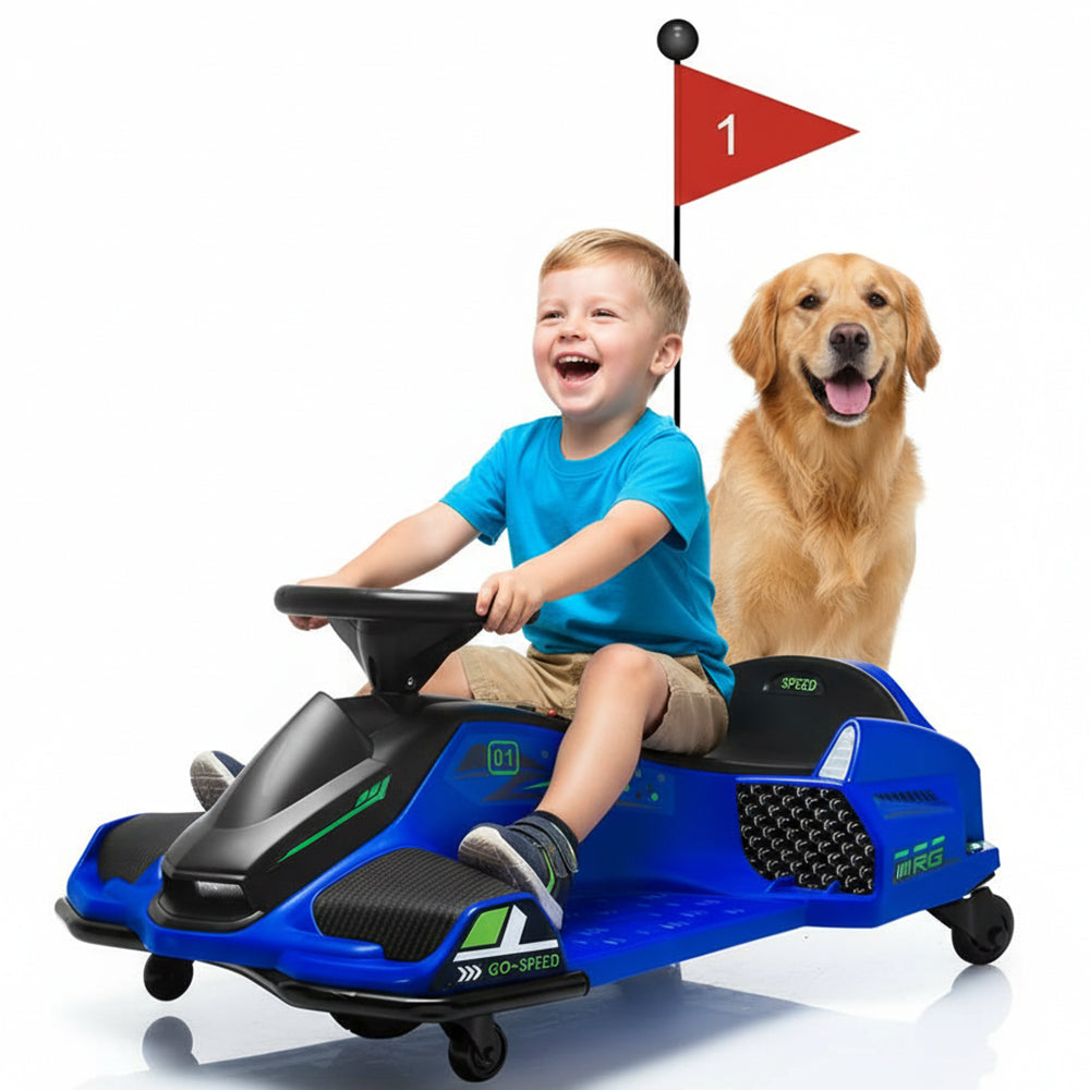 Garvee Ride - G Series: 24V Drift Go-Kart for Kids: Quality Metal, 7.5mph, LED, Music, for 8-12 Years Old - Blue