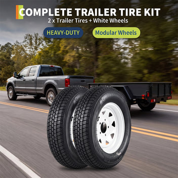 Garvee 4.80-8 Trailer Tire and Wheel Assembly, Heavy-Duty Load Range C 6PR, 8 Inch White Modular Wheel for Utility Boat Camper Trailers, Set of 2