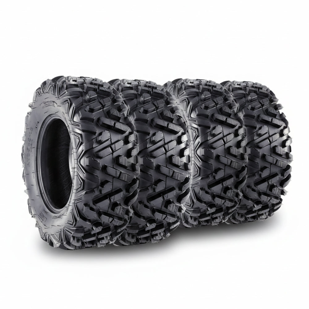 Garvee Set of 4 ATV UTV All-Terrain Tires 25x8-12 Front & 25x10-12 Rear, Tubeless, 6 PR, Black