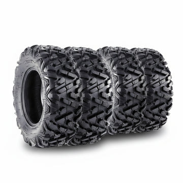 Garvee Set of 4 ATV UTV All-Terrain Tires 25x8-12 Front & 25x10-12 Rear, Tubeless, 6 PR, Black