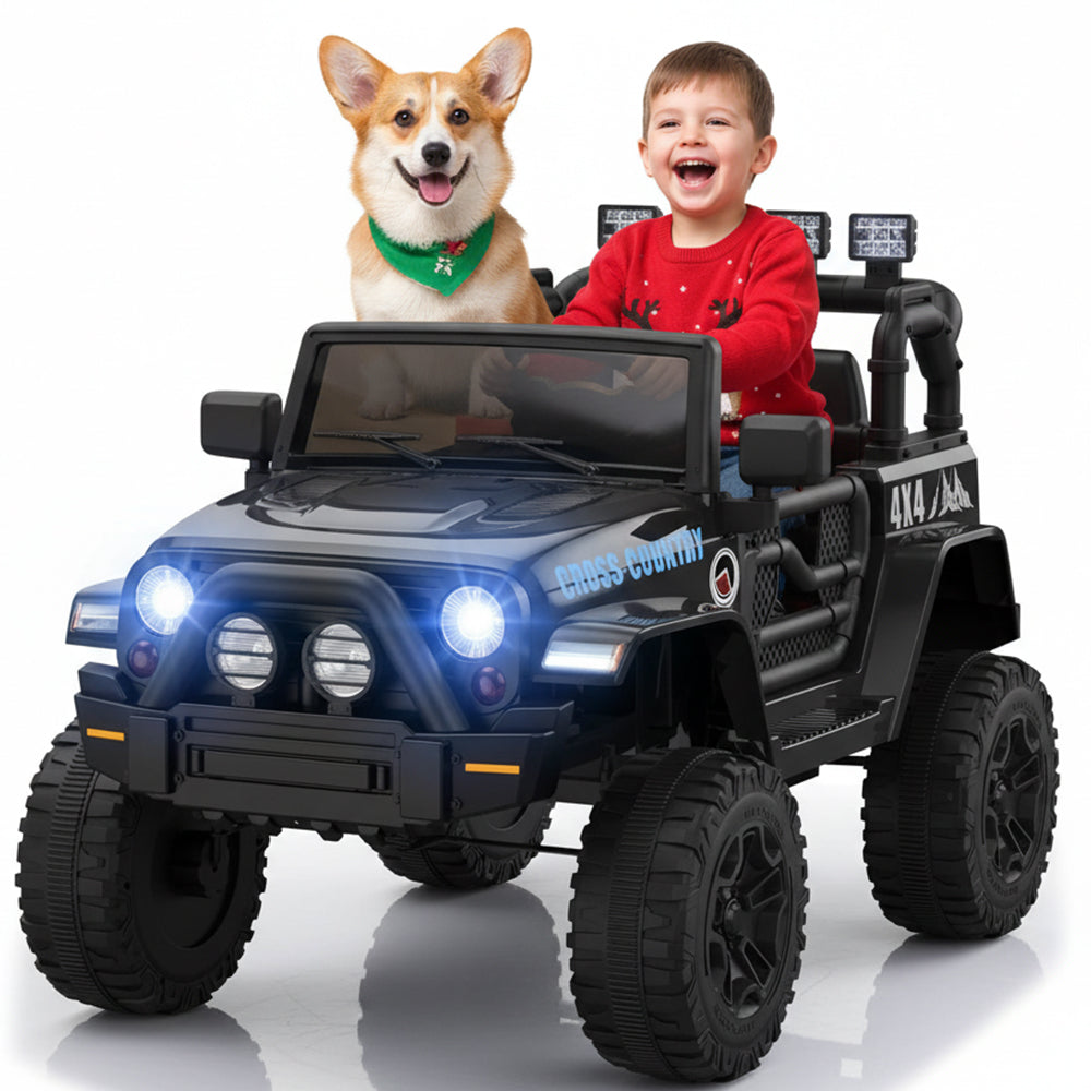 Garvee Ride - P Series: 12V Kids Ride On Truck Car w/Parent Remote Control, Spring Suspension, Led Lights,3 Speed Adjustable, Kids Gift for Boys and Girls - Black