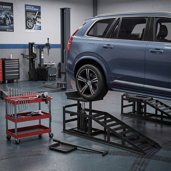 Garvee 2 Pack Hydraulic Car Ramps 5T 10000lbs Low Profile Car Lift Service Ramps Truck Trailer Garage Height Adjustable