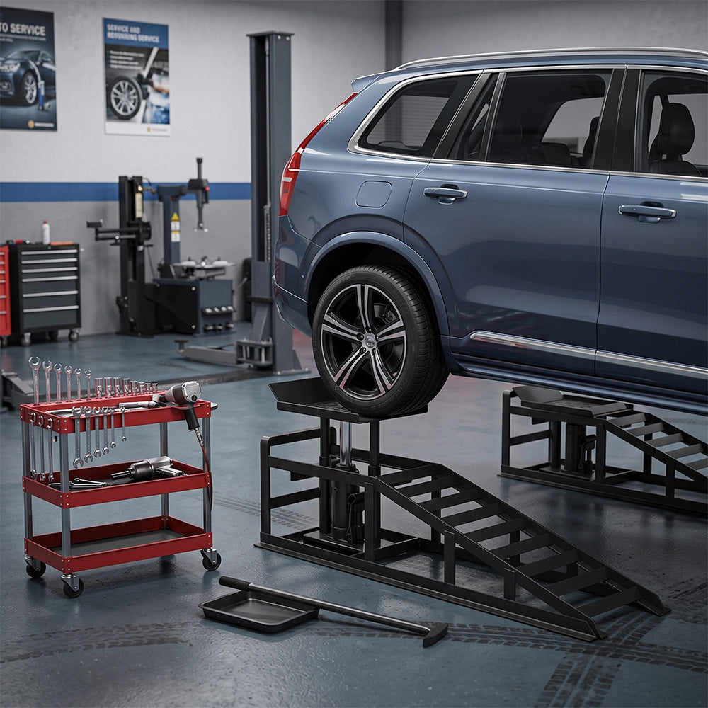 Garvee 2 Pack Hydraulic Car Ramps 5T 10000lbs Low Profile Car Lift Service Ramps Truck Trailer Garage Height Adjustable