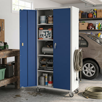 Garvee Metal Storage Cabinets with Lock Doors, 71" Tall Steel Garage Storage Cabinet, Blue Grey, Multipurpose, 2 Doors & 4 Shelves