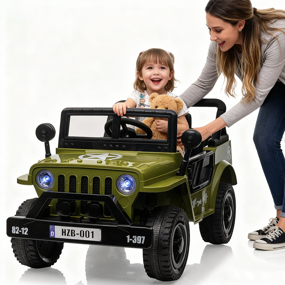 Garvee Ride - P Series: 12V Kids Ride On Truck Car, Remote Control, Spring Suspension, Multiple Speeds, LED Lights, Music, Safety Belt, Outdoor Adventure Toy for Kids 3+ Green