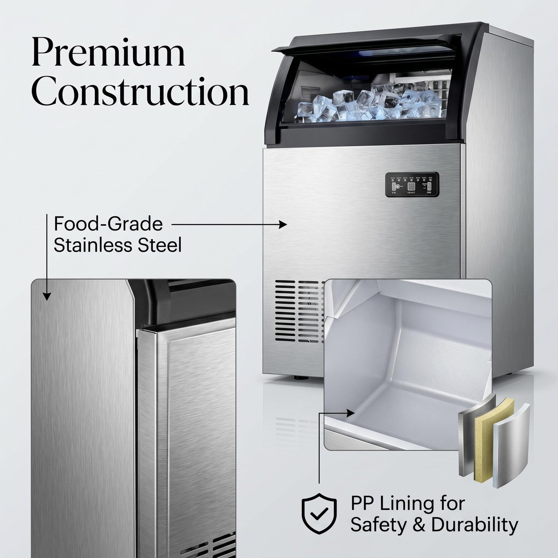 GARVEE Ultra-Quiet 120Lbs Ice Maker with Dual Water Inlet, 33Lbs Storage, perfect for Restaurants,Cafes, Hotels & Events