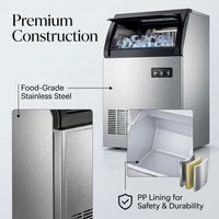 GARVEE Ultra-Quiet 120Lbs Ice Maker with Dual Water Inlet, 33Lbs Storage, perfect for Restaurants,Cafes, Hotels & Events