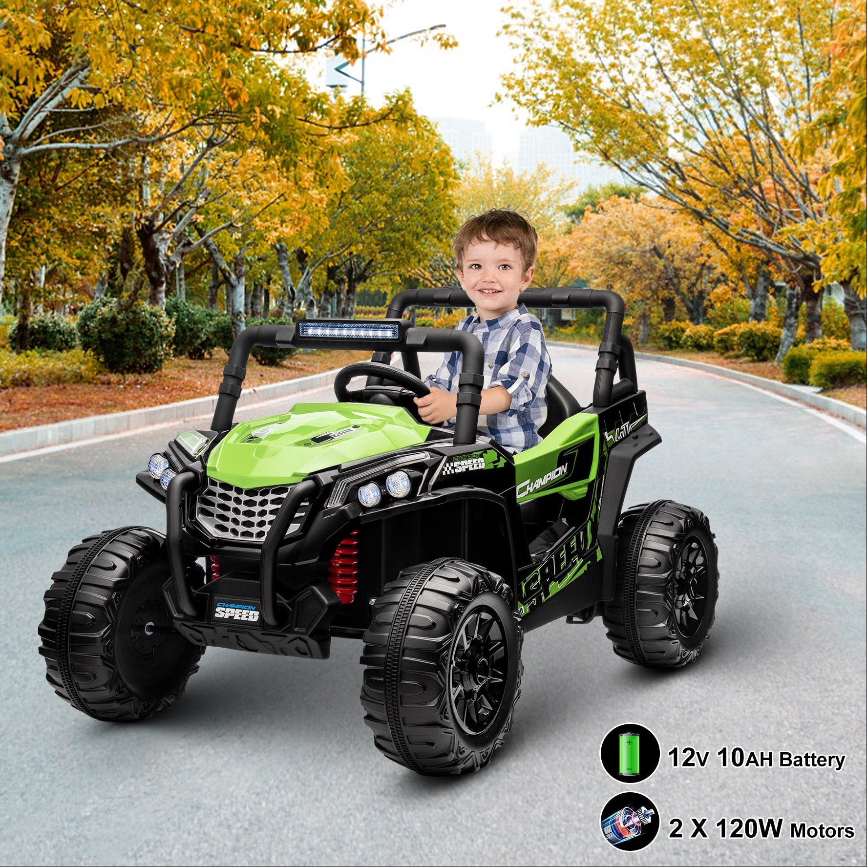 Garvee Ride - P Series: 12V Toy Electric Truck Utv with Large Wide Seat and Remote Control, Led Lights, Wireless Connection, Music, 2 Spring Suspension for 3-8 Boys & Girls