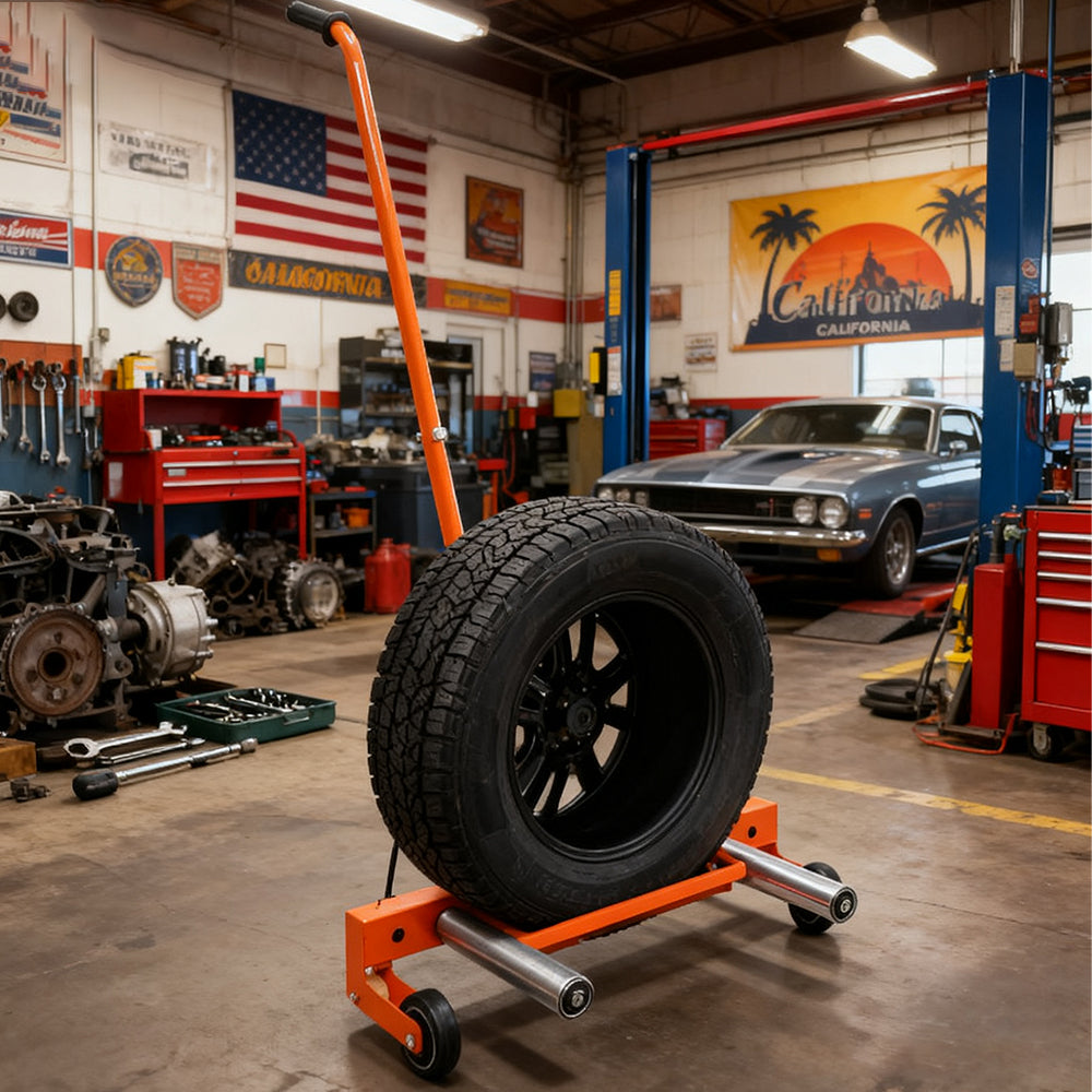 Garvee Tire Wheel Dolly, 330 LBS Adjustable Rolling Truck Tire Cart with 9.6in Rollers, 360° Rotation, Fits 6.5-24.5in Wide Tires for Workshop Garage, Orange