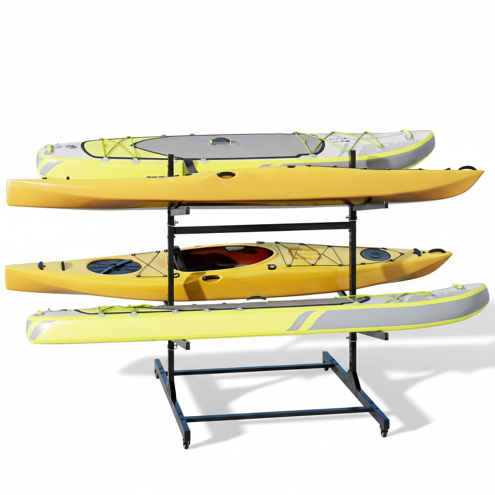 Garvee Heavy Duty Double-Sided 4-Tier Kayak Storage Rack with Lockable Wheels - Holds 8+ Kayaks, Canoes, SUPs & Surfboards (Up to 120 lbs, Anti-Rust)