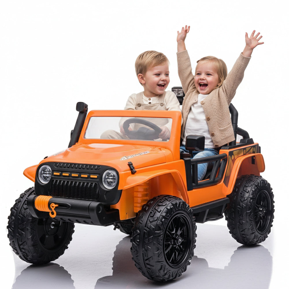 Garvee Ride - P Series: 24V 2 Seater Ride On Truck Car For Kid age 3 - 8 years, w/Remote Control, 4-Wheeler Suspension, 4x55W Powerful Engine, 4WD Battery Powered, LED Lights, Soft Braking - Orange