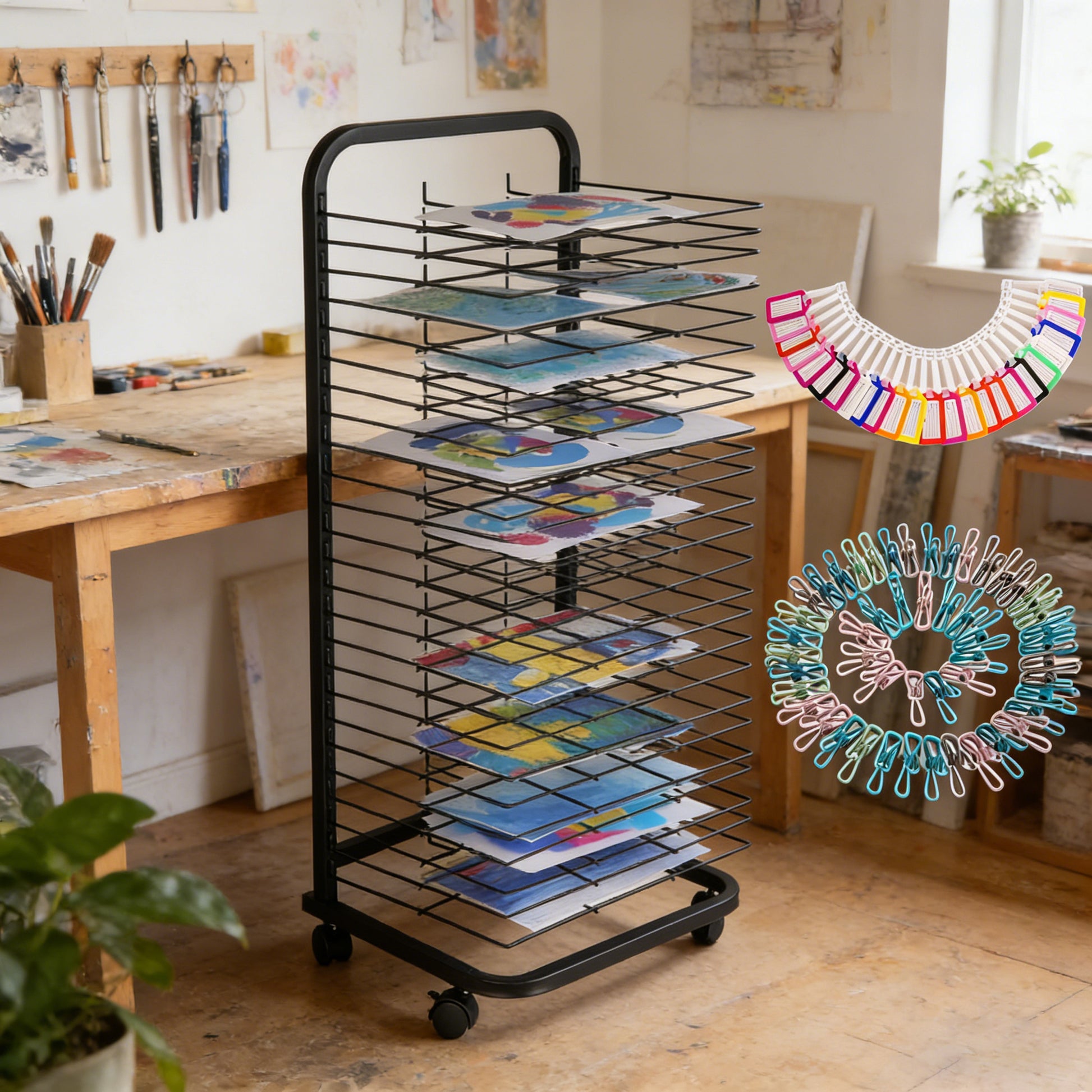 Garvee 25-Shelf Art Drying Rack, 41.5 Inch High, Mobile for Studios