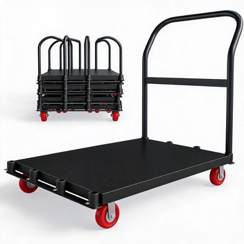 Garvee Heavy Duty Folding Computer Tower Platform Cart – 2000 lbs Capacity – 37x24" Reinforced Steel Flatbed with Dual Side Handrails – 5" 360° Swivel Wheels – Easy Assembly & Compact Storage – Black | Two Brake Wheels + Two Global Wheels