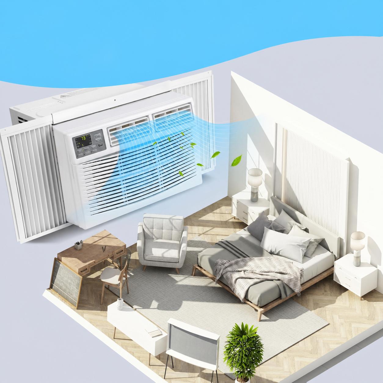 Garvee 12000 BTU Window Air Conditioner With Wi-fi Enabled, Remote Control, Cooling Up To 550sq.ft, 115v Wall Mounted Window Ac Units For Rooms, Dehumidifier, Fan, Reusable Filter
