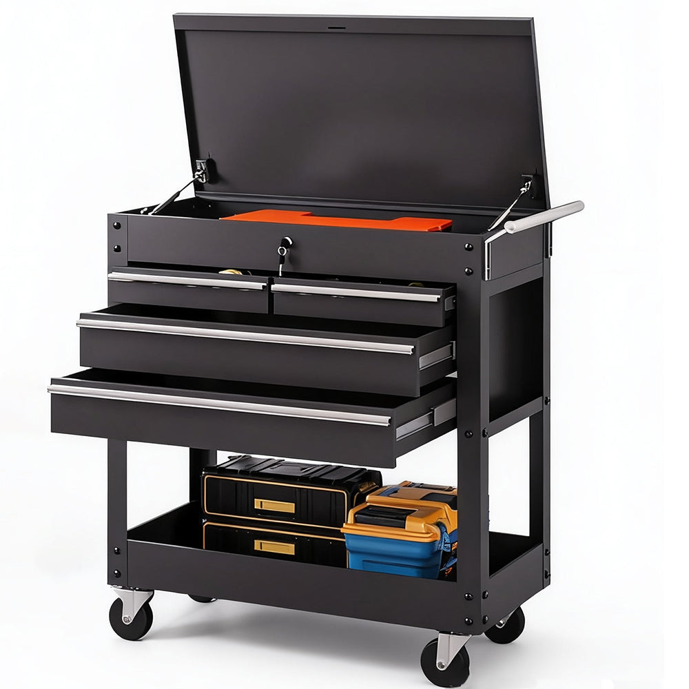 Garvee 4-Drawer Rolling Tool Chest, Tool Box Cart with Lock, Heavy Duty Metal Tool Cart On Wheels, Powder-Coated Steel, Tool Box Organizer