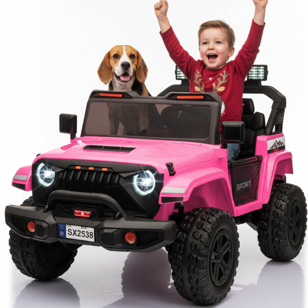 Garvee Ride - P Series: 24V Ride On Car, 4WD 2 Seater Kids' Electric Vehicle Truck with Remote Control, Adjustable Footwell Ride On Truck, 3 Speeds, Led Lights, Bluetooth, Pink