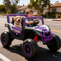 Garvee 2 Seater Ride on Car for Kids, 24V Powered Electric Off-Road UTV Ride Toy, 4WD Electric Vehicle with Remote Control, LED Lights, Bluetooth, 3 Speeds, Horn, 2 Spring Suspension