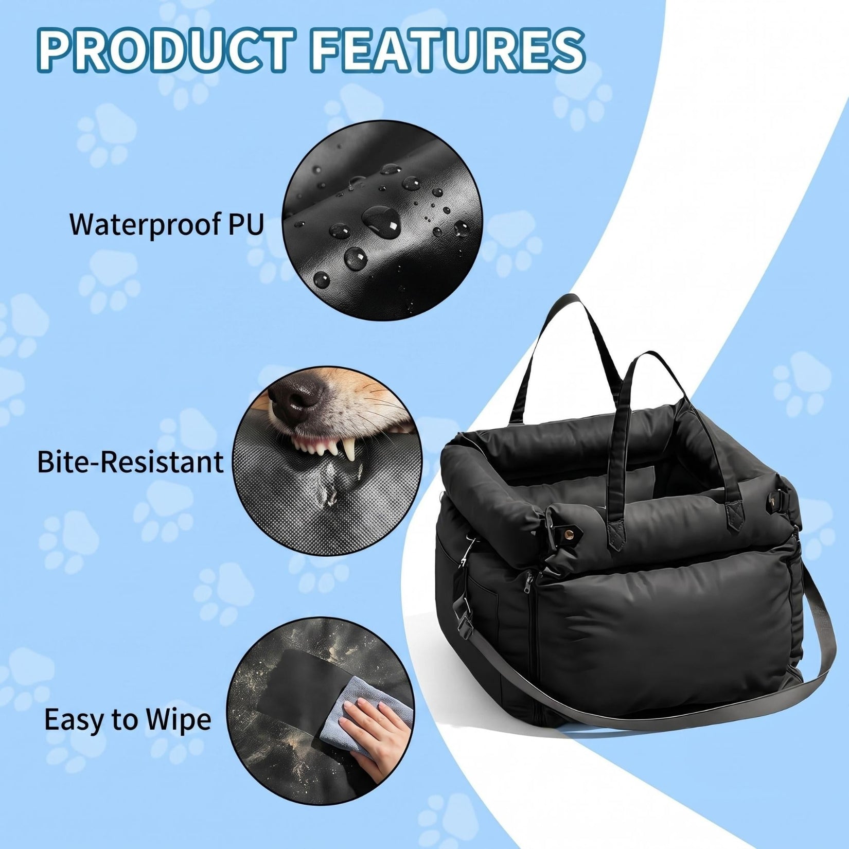 Garvee Dog Booster Car Seat, Waterproof PU Leather Upholstered Cat Bed for Car with Storage Pockets, Portable Pet Seat, Bite-Resistant, Perfect for Travel and Home, Black