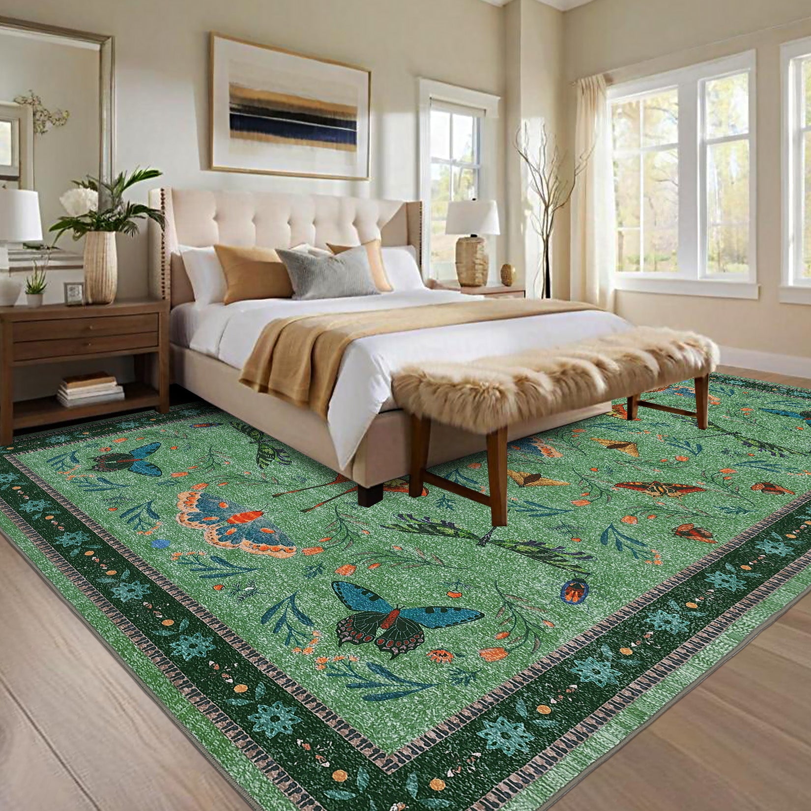 Garvee Insect Washable Soft Area Rugs for Living Room Bedroom Ultra-Thin Non Slip Dining Room Stain Resistant Rug Large Carpet for Office Nursery Bedroom