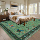 Garvee Insect Washable Soft Area Rugs for Living Room Bedroom Ultra-Thin Non Slip Dining Room Stain Resistant Rug Large Carpet for Office Nursery Bedroom - Dark Green