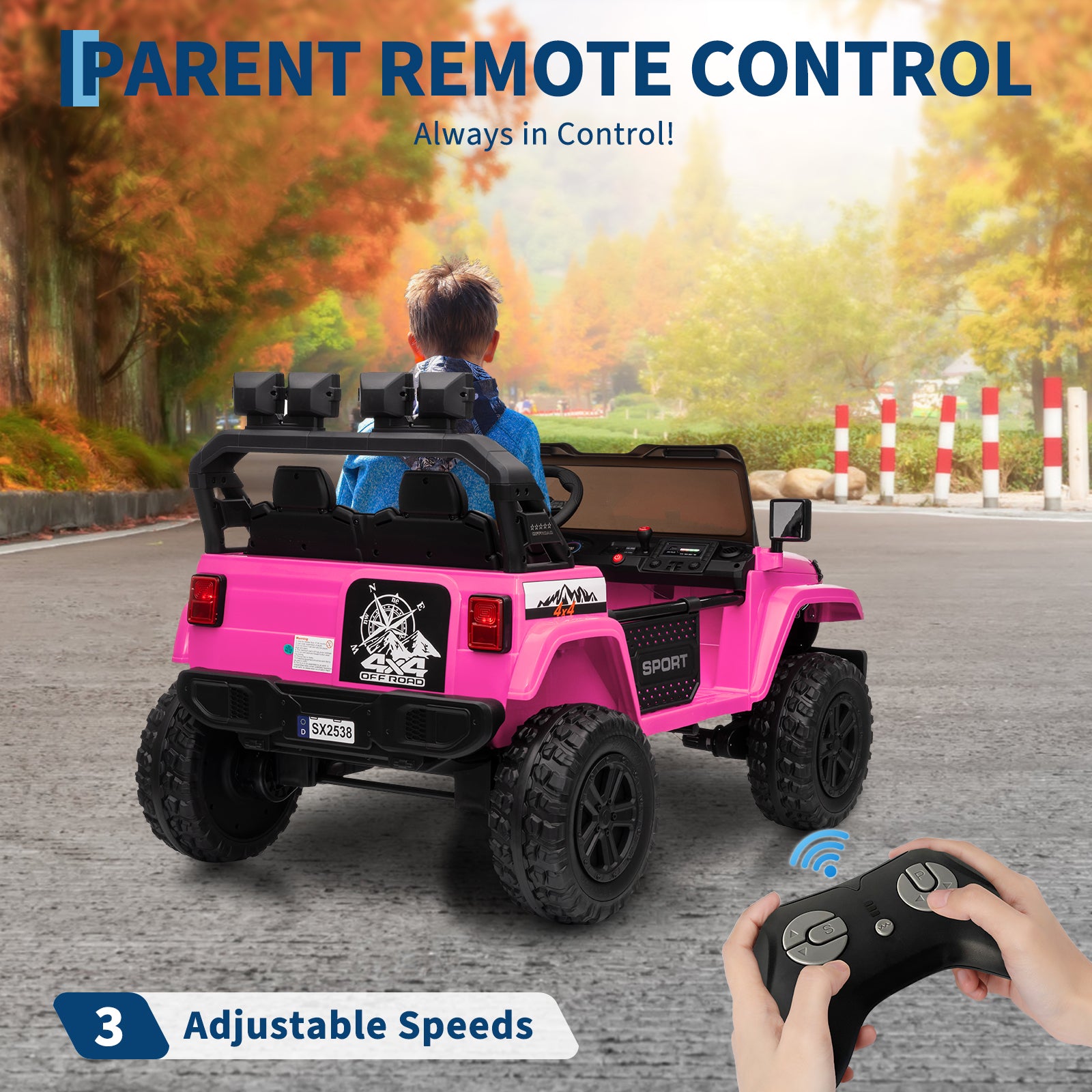 Garvee Ride - P Series: 24V Ride On Car, 4WD 2 Seater Kids' Electric Vehicle Truck with Remote Control, Adjustable Footwell Ride On Truck, 3 Speeds, Led Lights, Bluetooth, Pink