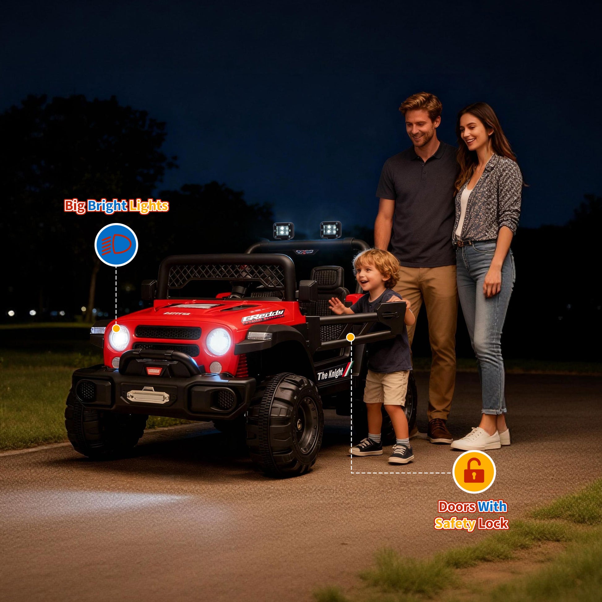 Garvee 12V Kids Electric Ride-On Truck – Dual Motors, 3 Speeds, Remote Control, Spring Suspension, LED Lights, Music, Safety Belt, Off-Road Car, Storage – Battery Powered Toy Vehicle for Boys & Girls Ages 2-8, Red