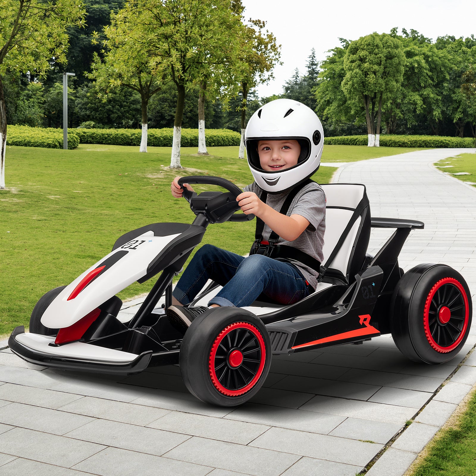 Garvee Ride - G Series: 6+,24V Drift Kart with 2X150W Strong Motor, 7AH Big Battery, Electric Pedals, Electric Go Kart Outdoor Race Toy - White