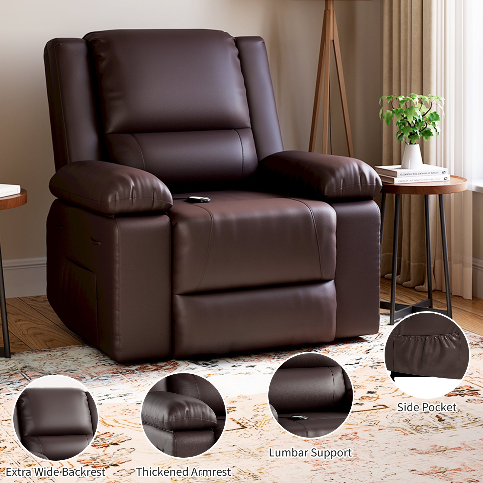 Garvee PU Leather Power Lift Recliner Chair with Massage and Heat, 8-Point Vibration, Adjustable Back and Leg Support, Electric Lift Chair Designed for Mobility Aid Elderly Relaxation, Coffee