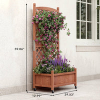 Garvee 29.5"x13"x60" Wood Planter Box with Trellis - Raised Garden Bed with Wheels, Vertical Standing Planter with Drainage Holes for Patio Garden