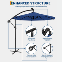 Garvee 10' Cantilever Umbrella with 360 Rotating Base, UV Protection Offset Patio Umbrella 8 Ribs Outdoor Sun Shade with Easy Tilt Adjustment for Backyard, Lawn, Garden, Navy Blue