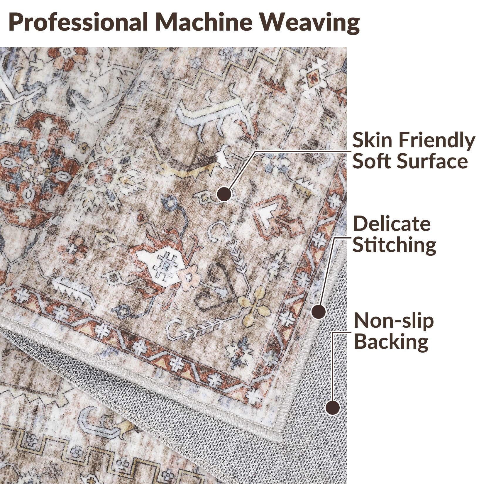 Garvee Modern Vintage Brown 9x12 Washable Rug, Non Slip Oriental Distressed Low Pile Carpet for Living Room, Office, Bedroom