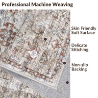 Garvee Modern Vintage Brown 9x12 Washable Rug, Non Slip Oriental Distressed Low Pile Carpet for Living Room, Office, Bedroom