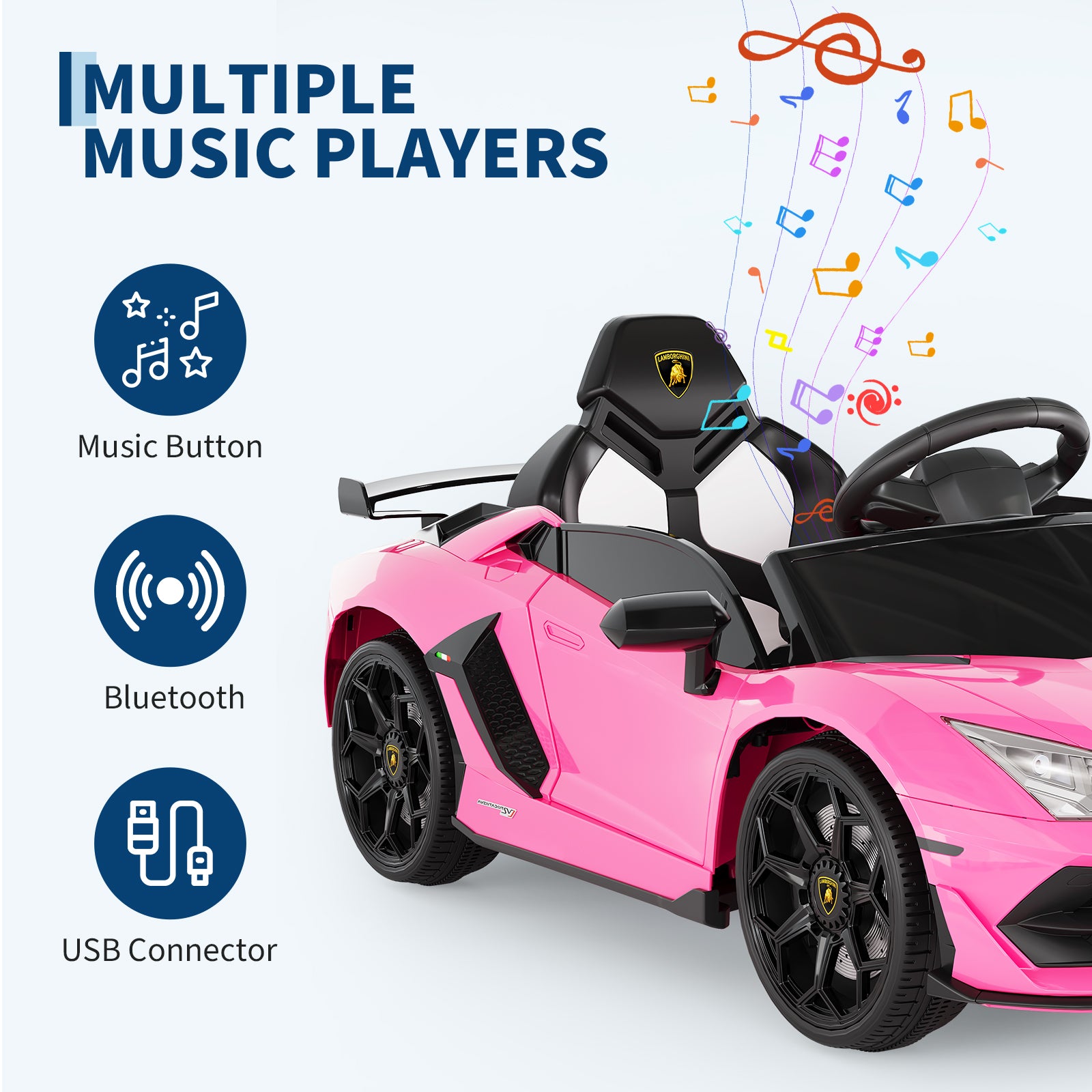 Garvee Ride P Series 12V Electric Ride-On Car for Kids | Licensed Lamborghini Battery-Powered Sports Car with Remote Control, 2 Speeds, Sound System, LED Headlights, Hydraulic Doors - Pink