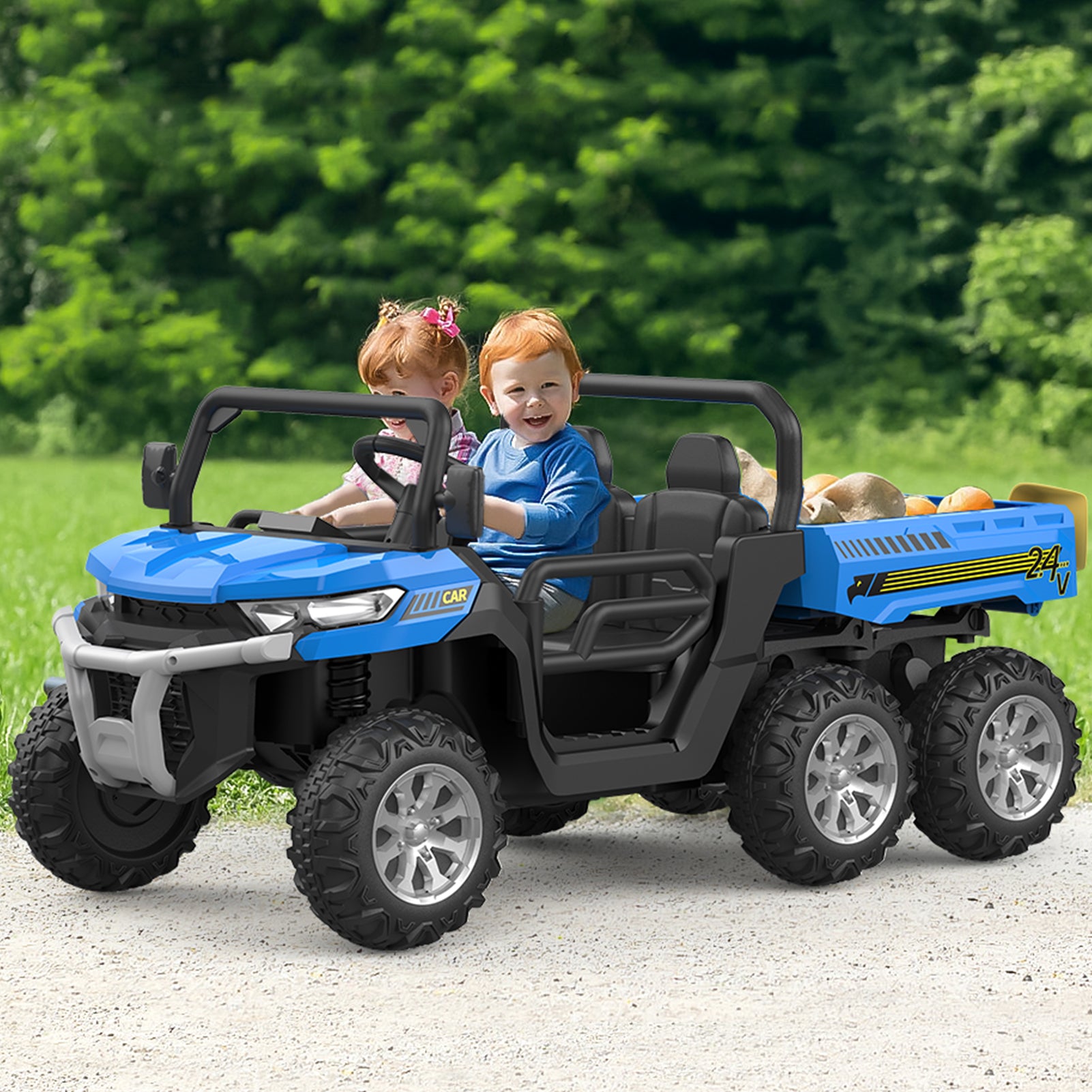 Garvee Ride - P Series: 2-Seater Ride on Car,6X6 24V Kids Ride On Dump Truck with Remote Control Electric Utility Vehicles UTV Battery Powered 6 Wheeler, for 3 years and up - Blue