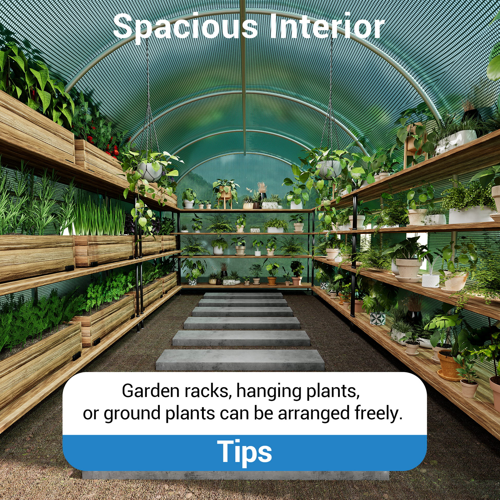 Garvee Walk-in Greenhouse Tunnel 15x6.5x6.5ft,Galvanized Steel Tunnel Greenhouse with Doors and Window,Garden Hot House for Home Gardening Seed Germination