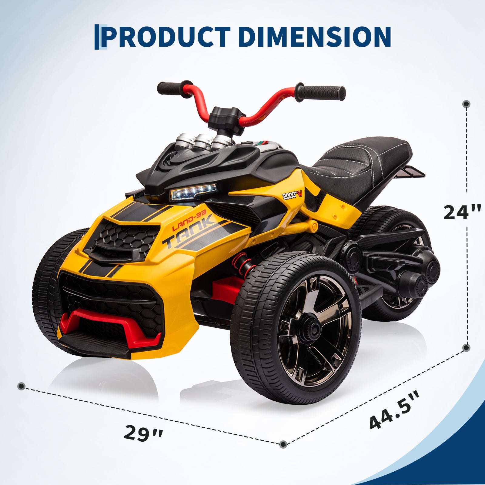 Garvee 12V Kids Ride on Toy for Kids, 2x55W Powerful Engine 7AH Battery, 3 - 7 km/H, 3 Wheelers Electric Vehicle, LED Lights, 2 Speeds, EVA Tire, Music, USB - Yellow