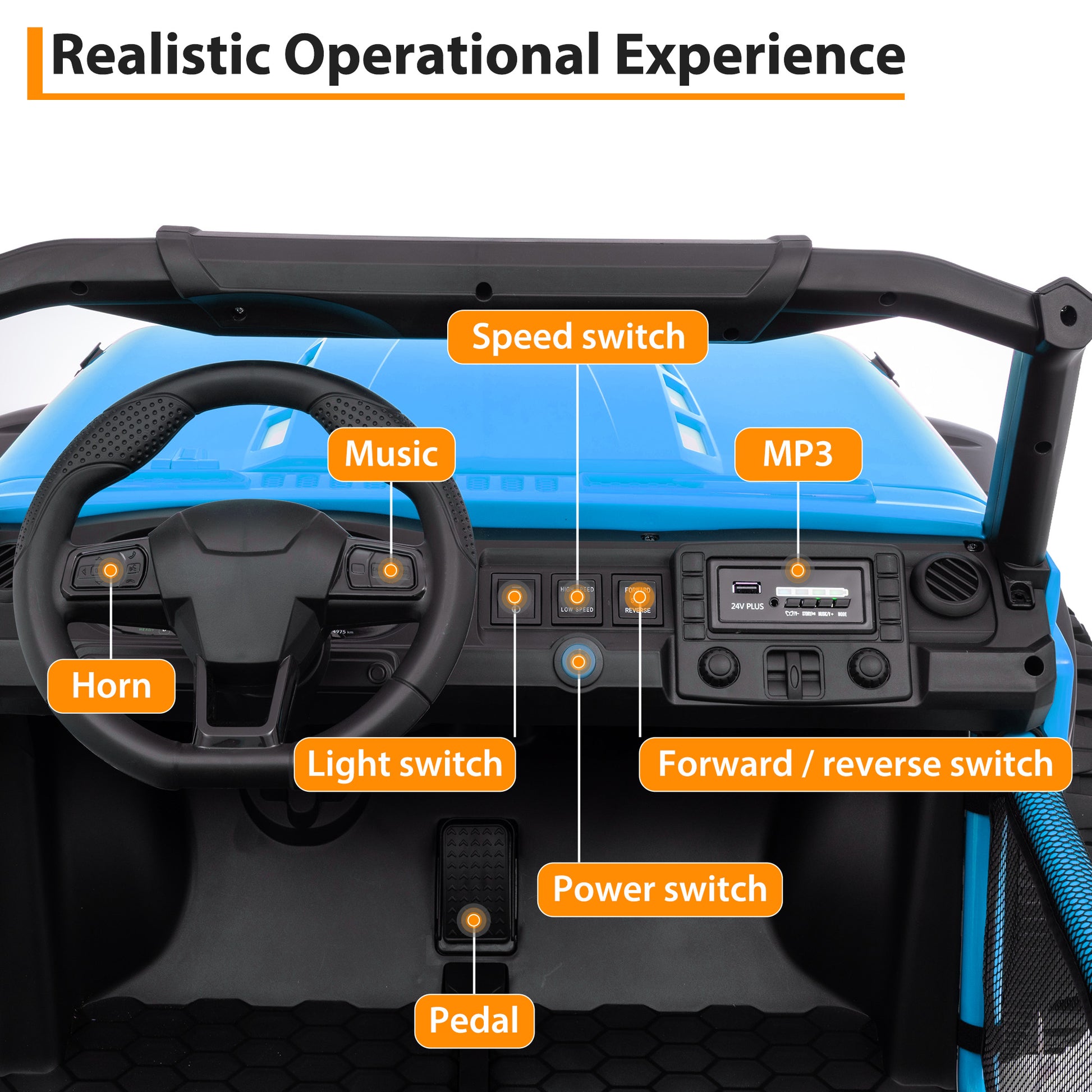 Garvee Ride P Series 24V Kids Toddler Ride On Truck 4WD 3 Speeds Large 7AH Battery EVA Tires Bluetooth MP3 Parent Safety Brake Red Outdoor Play - Blue