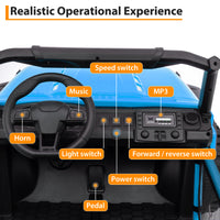 Garvee Ride P Series 24V Kids Toddler Ride On Truck 4WD 3 Speeds Large 7AH Battery EVA Tires Bluetooth MP3 Parent Safety Brake Red Outdoor Play - Blue