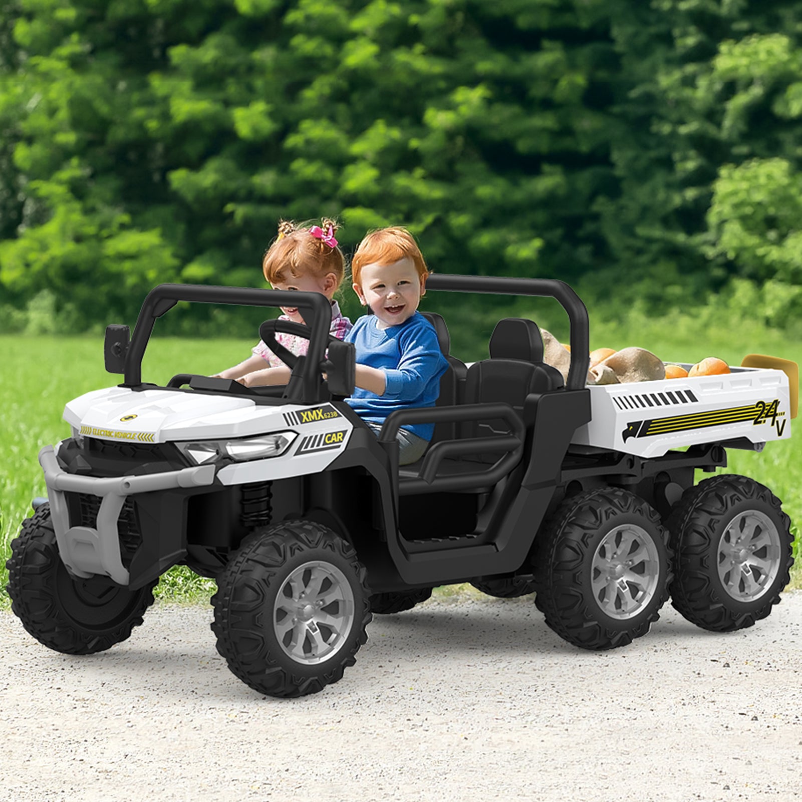Garvee Ride - P Series: 2-Seater Ride on Car,6X6 24V Kids Ride On Dump Truck with Remote Control Electric Utility Vehicles UTV Battery Powered 6 Wheeler, for 3 years and up - White