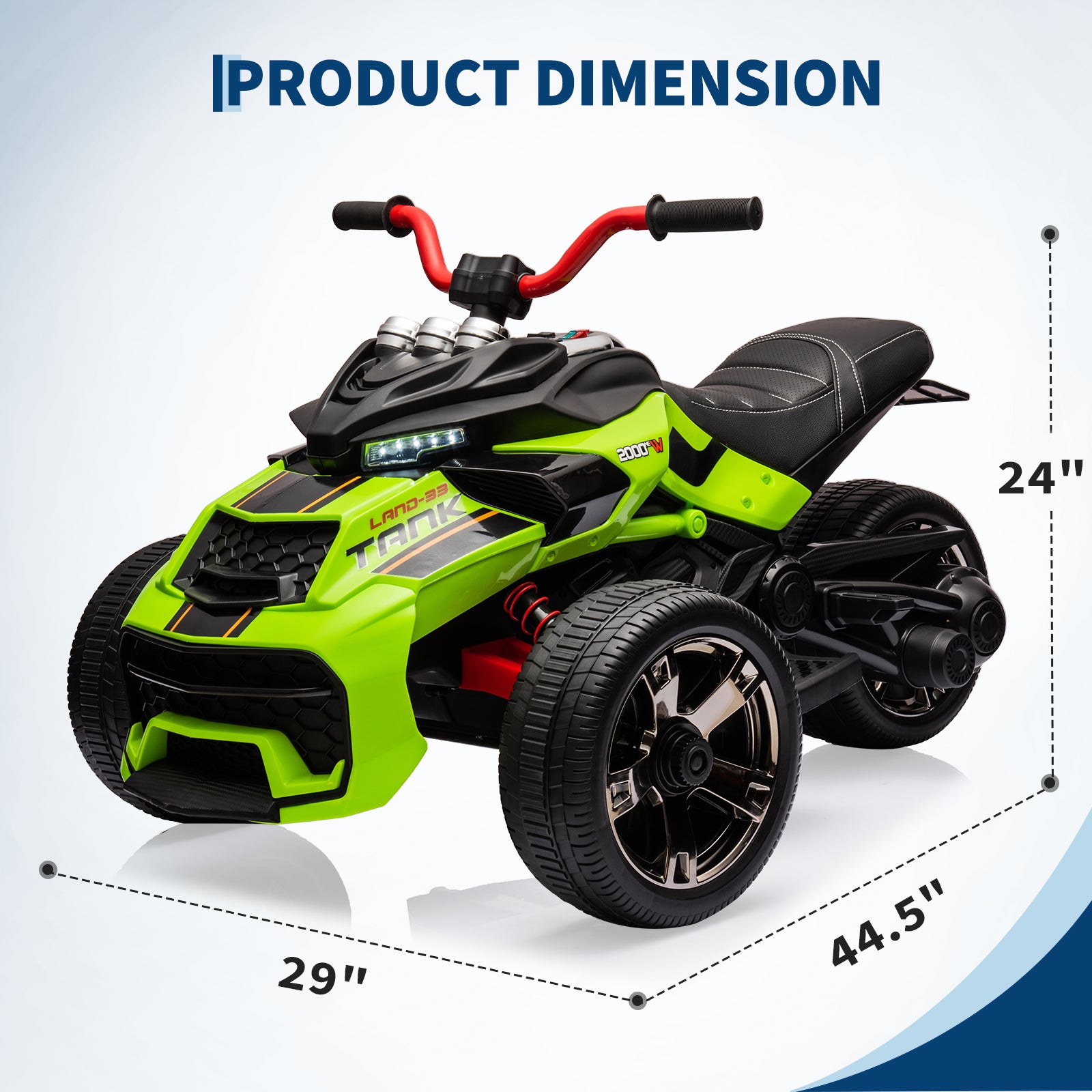 Garvee 12V Kids Ride on Toy for Kids, 2x55W Powerful Engine 7AH Battery, 3 - 7 km/H, 3 Wheelers Electric Vehicle, LED Lights, 2 Speeds, EVA Tire, Music, USB - Green
