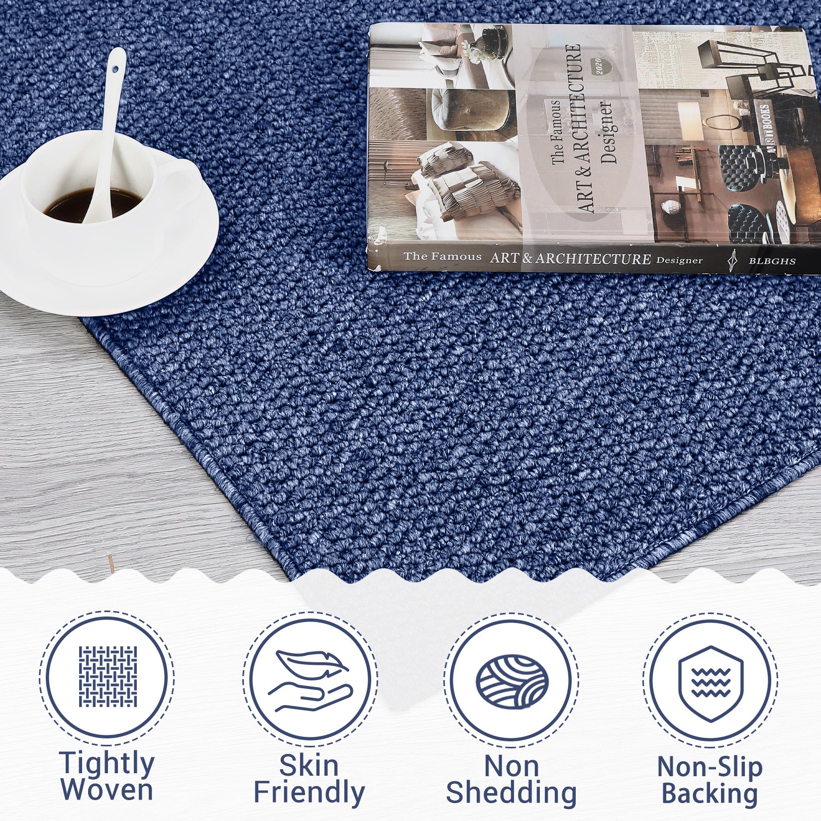 Garvee 9x12 Area Rug Modern Solid Textured Extra Large Area Rug Machine Washable Rug for Living Room, Non-Slip Stain Resistant Accent Rug Farmhouse Weaving Floor Cover Carpet for Bedroom, Navy