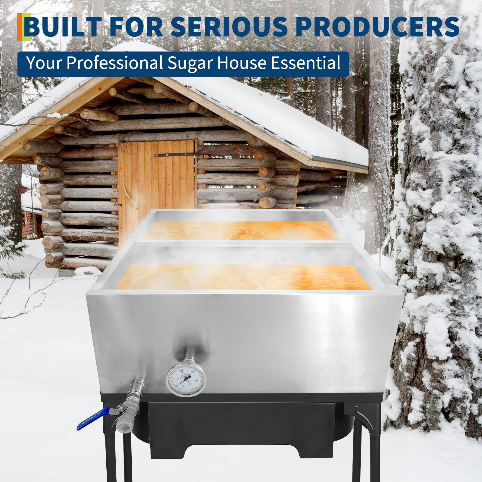 Garvee Maple Syrup Evaporator Pan, 24 x 24 x 9.4 Inch Maple Syrup Pan with Thermometer & 3/4" Throttle Valve, Stainless Steel Maple Syrup Boiling Pan for Making Sweet Maple Syrup