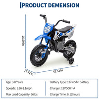 Garvee Ride - P Series: 12V Kids Electric Dirt Bike, 25W*2 Motor, Twist Grip Throttle, Spring Suspension, Training Wheels, Ride-On Toy - Blue