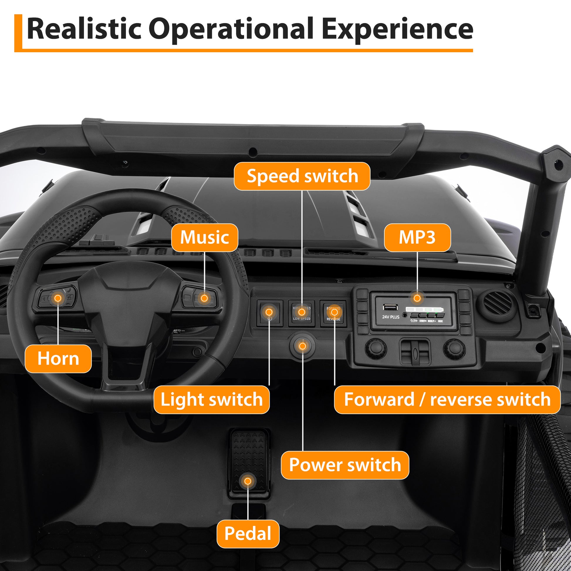 Garvee Ride P Series 24V Kids Toddler Ride On Truck 4WD 3 Speeds Large 7AH Battery Bluetooth MP3 Parent Safety Brake Red Outdoor Play - Black