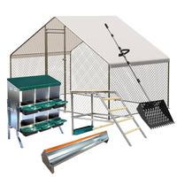 Garvee Homestead Chicken Coop Kit: Large Predator-Proof Poultry Run, Roll-Away Nesting Box, Climbing Gym, Cleaning spatula & Automatic Feeder - Comfort for 5-8 Hens