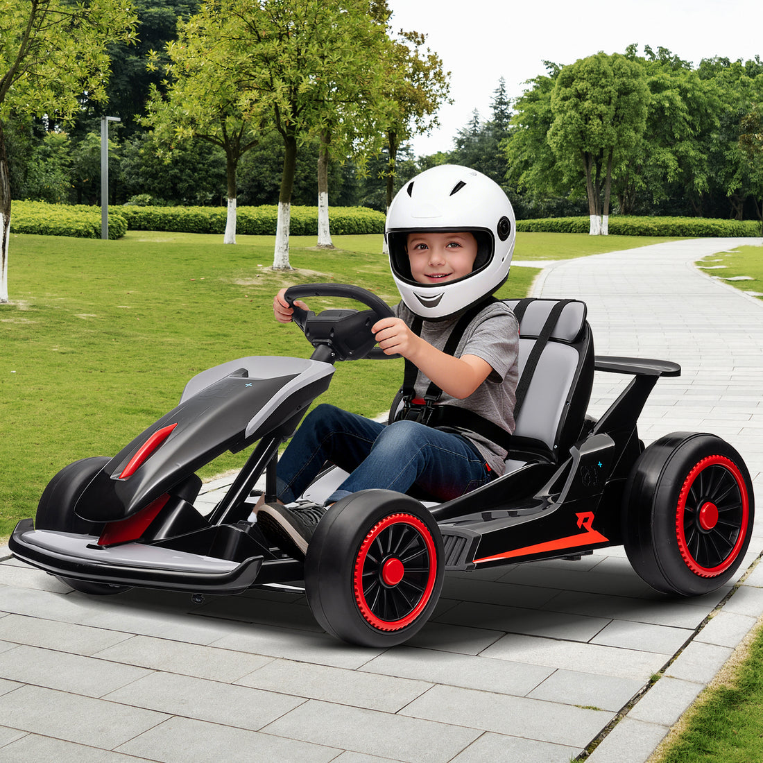Garvee Ride - G Series: 6+,24V Drift Kart with 2X150W Strong Motor, 7AH Big Battery, Electric Pedals, Electric Go Kart Outdoor Race Toy - Black