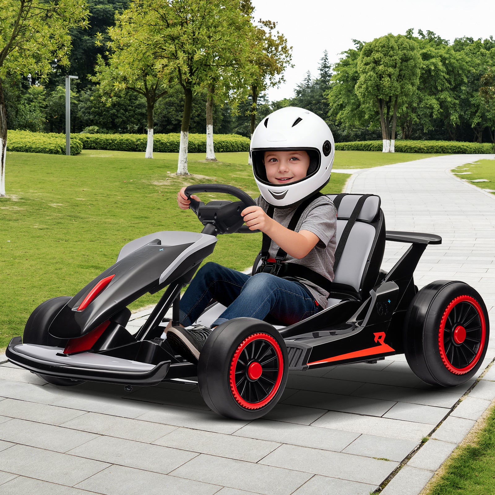 Garvee Ride - G Series: 6+,24V Drift Kart with 2X150W Strong Motor, 7AH Big Battery, Electric Pedals, Electric Go Kart Outdoor Race Toy - Black