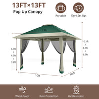 Garvee 13'x13' Pop Up Tent Outdoor Canopy Shelter with Mosquito Netting 4 Stanbags Instant Gazebo Tent for Lawn, Garden, Backyard Deck (Olive Green + Taupe)